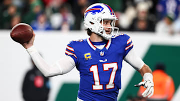 Buffalo Bills quarterback Josh Allen throws a pass against the New York Jets