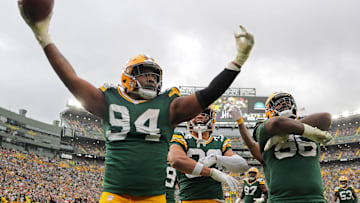 Green Bay Packers defensive end Karl Brooks (94) celebrates after recovering a fumble against the Arizona Cardinals on Sunday, October 13, 2024 at Lambeau Field in Green Bay, Wis. The Packers defeated the Cardinals 34-13.
Wm. Glasheen USA TODAY NETWORK-Wisconsin