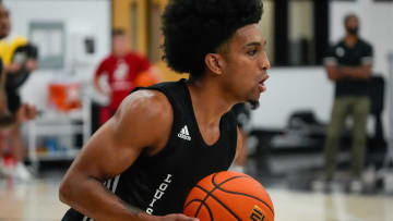 Chucky Hepburn drives up court during practice before the Cards head to the Bahamas. July 26, 2024