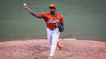 Texas Longhorns pitcher Andre Duplantier II (88) pitches in the fifth inning of the Longhorns' game against the UT Arlington Mavericks at UFCU Disch-Falk Field, Tuesday, April 23, 2024.