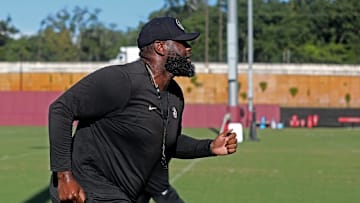 FSU Offensive Line Coach Alex Atkins during practice on Tuesday, Aug. 2, 2022 in Tallahassee,