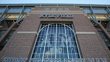 Oct 29, 2016; College Station, TX, USA;  A view of the exterior of Kyle Field before the Texas A&M Aggies played against the New Mexico State Aggies at Kyle Field. Texas A&M Aggies won 52 to 10. Mandatory Credit: Thomas B. Shea-Imagn Images