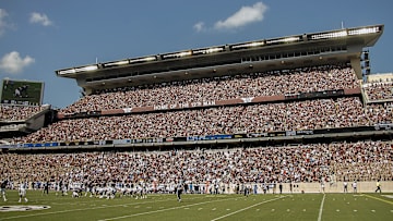 Sep 3, 2016; College Station, TX, USA; The east stands of Kyle Field during a game between the Texas A&M Aggies and the UCLA Bruins. Texas A&M won in overtime 31-24. Mandatory Credit: Ray Carlin-Imagn Images