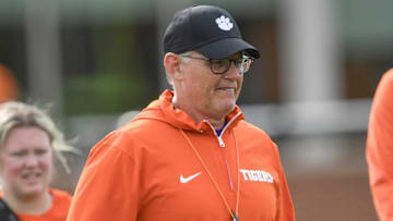 Clemson defensive coordinator Tom Allen during Spring Practice in Clemson, S.C. Monday, March 24, 2025.