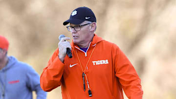 Clemson defensive coordinator Tom Allen during the first football practice at the Allen N. Reeves Football Complex at Clemson University in Clemson, S.C. Friday, February 28, 2025.