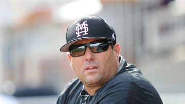 Mississippi State head baseball coach Chris Lemonis watches as his team warms up. Mississippi State defeated Auburn in the opening round of the NCAA College World Series on Sunday, June 16.2019 at TD Ameritrade Park in Omaha.

Msu Auburn College World Series