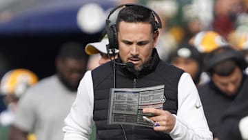 Nov 17, 2024; Chicago, Illinois, USA; Green Bay Packers head coach Matt LaFleur on the sidelines against the Chicago Bears during the first half at Soldier Field. Mandatory Credit: David Banks-Imagn Images