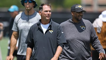Jacksonville Jaguars general manager Trent Baalke walks off after the organized team activity session Monday, June 3, 2024 at Miller Electric Center in Jacksonville, Fla. 
