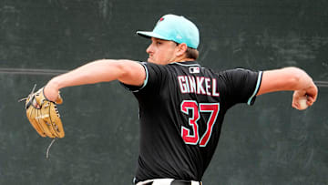Arizona Diamondbacks pitcher Kevin Ginkel during spring training practice at Salt River Fields at Talking Stick in Scottsdale on Feb. 13, 2025.