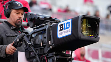 Nov 18, 2023; Columbus, Ohio, USA; A Big Ten Network camera captures the action between the Ohio State Buckeyes and the Minnesota Golden Gophers during the NCAA football game at Ohio Stadium.