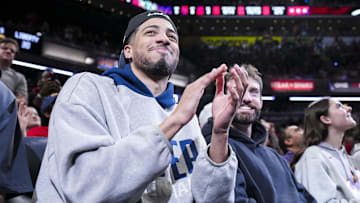 May 24, 2025; Indianapolis, Indiana, USA; Indiana Pacers guard Tyrese Haliburton is introduced during a game between the Indiana Fever and the New York Liberty at Gainbridge Fieldhouse. Mandatory Credit: Grace Smith/USA Today Network via Imagn Images