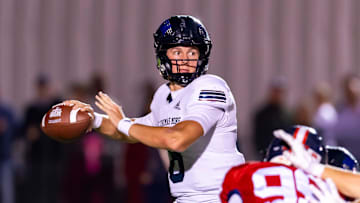 Cougars Quarterback Cole Bergeron 8, Teurlings Catholic Rebels take on STM Cougars Football. Friday, Oct. 31, 2025.