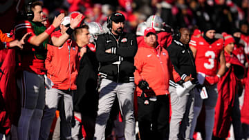 Ohio State Buckeyes head coach Ryan Day watches during the first half of the NCAA football game against the Michigan Wolverines at Ohio Stadium in Columbus on Saturday, Nov. 30, 2024.