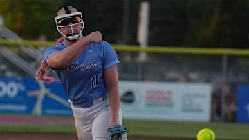 Waukee Northwest's pitcher Sophia Schlader pitches the ball against Linn Mar in the 5A state softball all championship game at Roger Sports Complex on July 24, 2025, in Fort Dodge, Iowa.