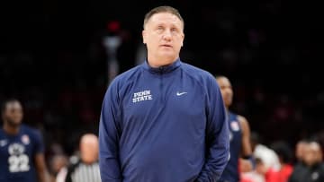 Penn State Nittany Lions head coach Mike Rhoades looks at the scoreboard during the first half against the Ohio State Buckeyes at Value City Arena.