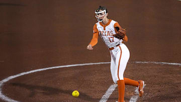 Texas Longhorns pitcher Teagan Kavan (17) throws a pitch during the game against Texas Tech on day one of the Bevo Classic at Red and Charline McCombs field on Friday, February. 14, 2025 in Austin.