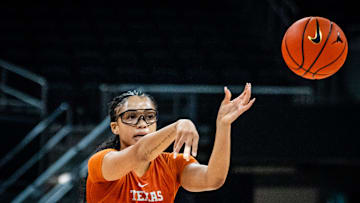 Texas Longhorns guard Laila Phelia (5) makes a pass during practice in the Moody Center, Oct. 2, 2024. The Longhorns start their season with an exhibition match against UT-Tyler on Oct. 31.