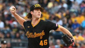 Aug 24, 2024; Pittsburgh, Pennsylvania, USA;  The 2024 Pittsburgh Pirates starting pitcher Jake Woodford (46) throws to the Cincinnati Reds at PNC Park. Mandatory Credit: Philip G. Pavely-USA TODAY Sports