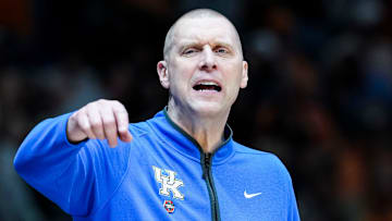 Kentucky Wildcats head coach Mark Pope calls out to his team Friday, March 28, 2025, during the NCAA Tournament Sweet 16 game at Lucas Oil Stadium in Indianapolis.