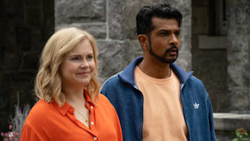 Ghosts. Pictured (L-R): Rose McIver as Samantha and Utkarsh Ambudkar as Jay. 