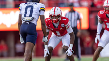 Nebraska senior defensive back Ceyair Wright prepares to defend against Michigan's Semaj Morgan.