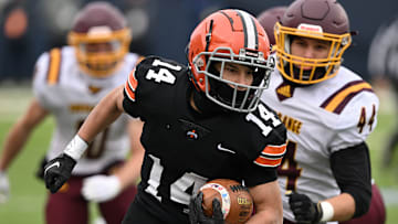 Ironton wide receiver Shaun Terry runs with the ball during the 2022 OHSAA Division V state championship game against South Range. 