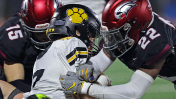 Cam Smith of St. Joseph's Prep (No.22) is in on a tackle against North Allegheny in the 2023 PIAA Class 6A state championship game.