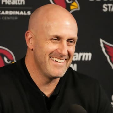 Arizona Cardinals general manager Monti Ossenfort during an NFL pre-draft press conference at the Cardinals Dignity Health Training Center in Tempe on April 18, 2024.
