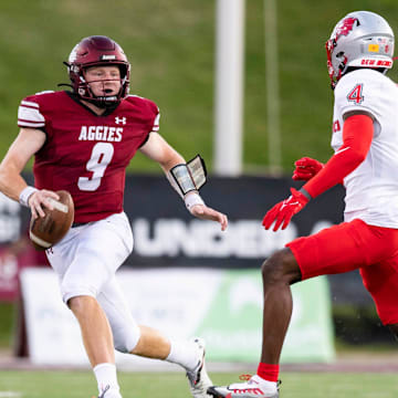 NMSU quarterback Gavin Frakes runs the ball during the NMSU v. UNM football game on Saturday, Oct. 15, 2022, at Aggies Memorial Stadium.

Nmsu V Unm Football
