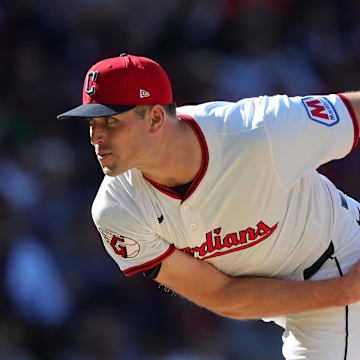 Cleveland Guardians relief pitcher Cade Smith throws during the eighth inning.