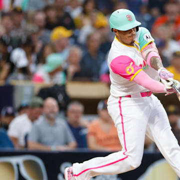 San Diego Padres third basemen Manny Machado (13) hits a one run home run during the first inning against the San Francisco Giants at Petco Park on Sept 6.