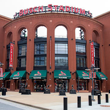 Mar 15, 2020; St. Louis, Missouri, USA;   A general view of Busch Stadium which is home of the Saint Louis Cardinals. Major League Baseball has postponed the start of the 2020 baseball season due to the COVID-19 pandemic.  Mandatory Credit: Scott Kane-Imagn Images