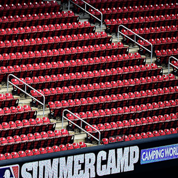 Jul 4, 2020; St. Louis, Missouri, United States; A view of empty seats during workouts at Busch Stadium. Mandatory Credit: Jeff Curry-Imagn Images