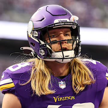 Dec 8, 2024; Minneapolis, Minnesota, USA; Minnesota Vikings linebacker Andrew Van Ginkel (43) looks on before the game against the Atlanta Falcons at U.S. Bank Stadium. Mandatory Credit: Matt Krohn-Imagn Images