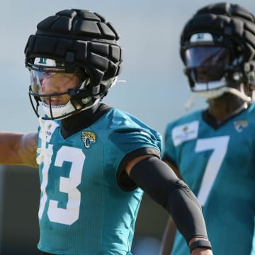 Jacksonville Jaguars wide receiver Christian Kirk (13) on the field on the fifth day of the NFL football training camp practice session Monday, July 29, 2024 at EverBank Stadium's Miller Electric Center in Jacksonville, Fla..