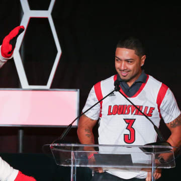 UofL great Peyton Siva addresses the crowd at the UofL Men   s Basketball Tipoff luncheon on Monday, October 9, 2023
