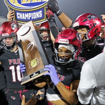 St. Joseph's Prep players celebrate winning the 2023 PIAA Class 6A state championship.