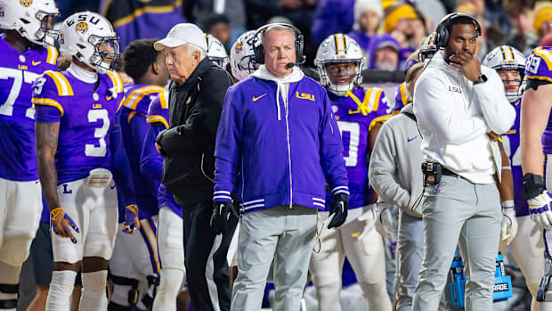 Tigers head coach Brian Kelly on the sideline as the LSU Tigers take on the Oklahoma Sooners. Nov 30, 2024; Baton Rouge, Loui