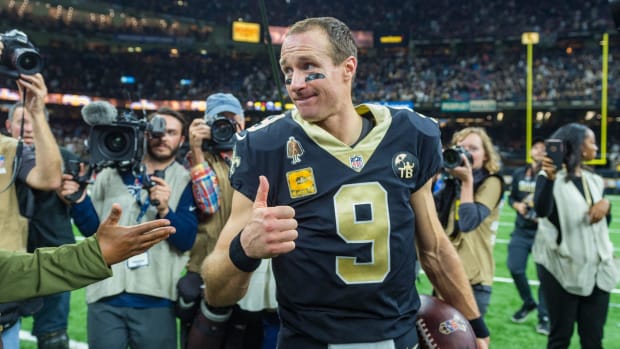 Drew Brees after  the NFL football game between the New Orleans Saints and the Los Angeles Rams on Sunday, Nov. 4, 2018.