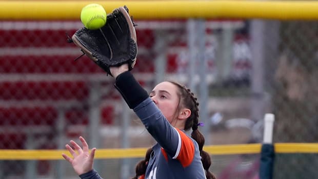 Wisconsin high school softball: Paige Bodenheimer makes a catch versus Kimberly in a Fox Valley Association game April 2024