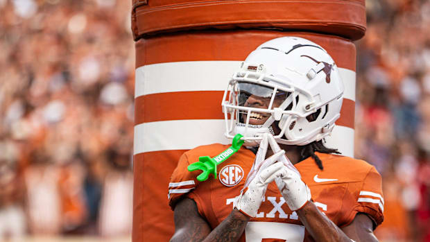 Isaiah Bond celebrates his touchdown against UTSA. He would go on to have the best game of his career.