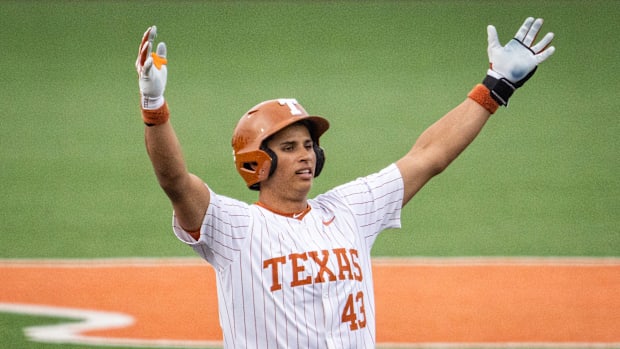 Tommy Farmer IV playing for Texas basebal