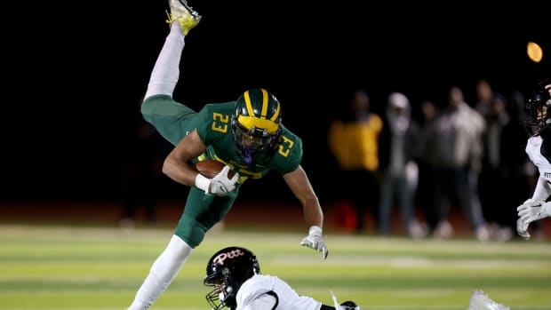 SRV MLB Marco Jones (23) on way to pick 6 vs. Pittsburg at NCS D1 final at Dublin High (By Dennis Lee:SBLive Sports.jpg