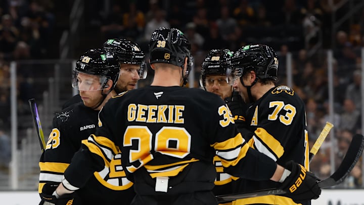 Boston Bruins players including Pavel Zacha