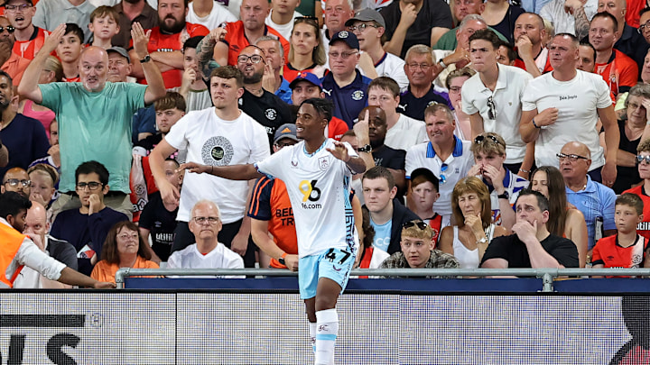 Odobert celebrates scoring in his last game for Burnley last Monday - Luton Town FC v Burnley FC - Sky Bet Championship