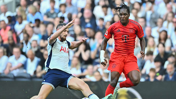 Mathys Tel in action against Spurs in pre-season 