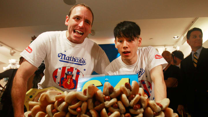 Nathan's Hot Dog Eating Contest Champions Attend Official Weigh-In