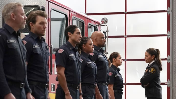 STATION 19 - ÒNever Gonna Give You UpÓ - A call from a social media starÕs livestream sends the team on an unusual rescue. TravisÕ mayoral campaign takes off, much to his chagrin. Back at the station, Ben treats a patient with a surprising diagnosis. THURSDAY, MARCH 30 (8:00-9:00 p.m. EDT), on ABC. (ABC/James Clark)
CARLOS MIRANDA, BARRETT DOSS, JASON GEORGE, JAINA LEE ORTIZ, MERLE DANDRIDGE