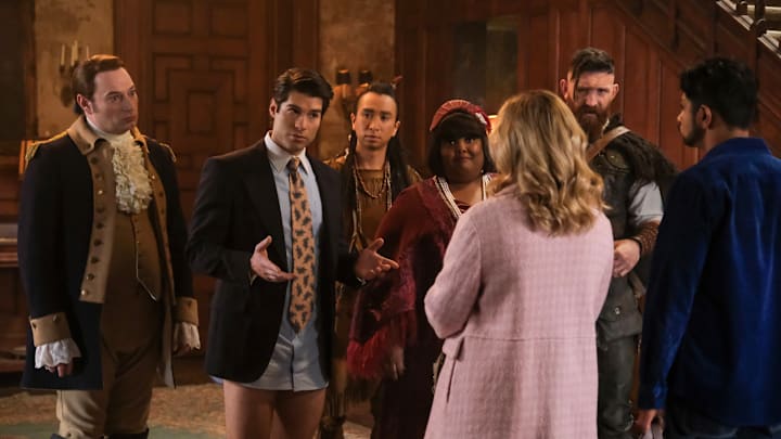 “Holes Are Bad” – When Sam and Jay leave the ghosts home alone for the weekend in an attempt to have a romantic getaway, shocking revelations are made about two of Woodstone’s beloved spirits, on the CBS Original series GHOSTS, Thursday, April 18 (8:31-9:01 PM, ET/PT) on the CBS Television Network, and streaming on Paramount+ (live and on demand for Paramount+ with SHOWTIME subscribers, or on demand for Paramount+ Essential subscribers the day after the episode airs)*. Pictured (L-R): Brandon