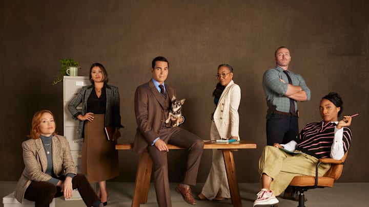 WILL TRENT - ABC's “Will Trent“ stars Erika Christensen as Angie Polaski, Gina Rodriguez as Marion Alba, Ramón Rodriguez as Will Trent, Bluebell as Betty, Sonja Sohn as Amanda Wagner, Jake McLaughlin as Michael Ormewood, and Iantha Richardson as Faith Mitchell. (Disney/Nino Muñoz)
